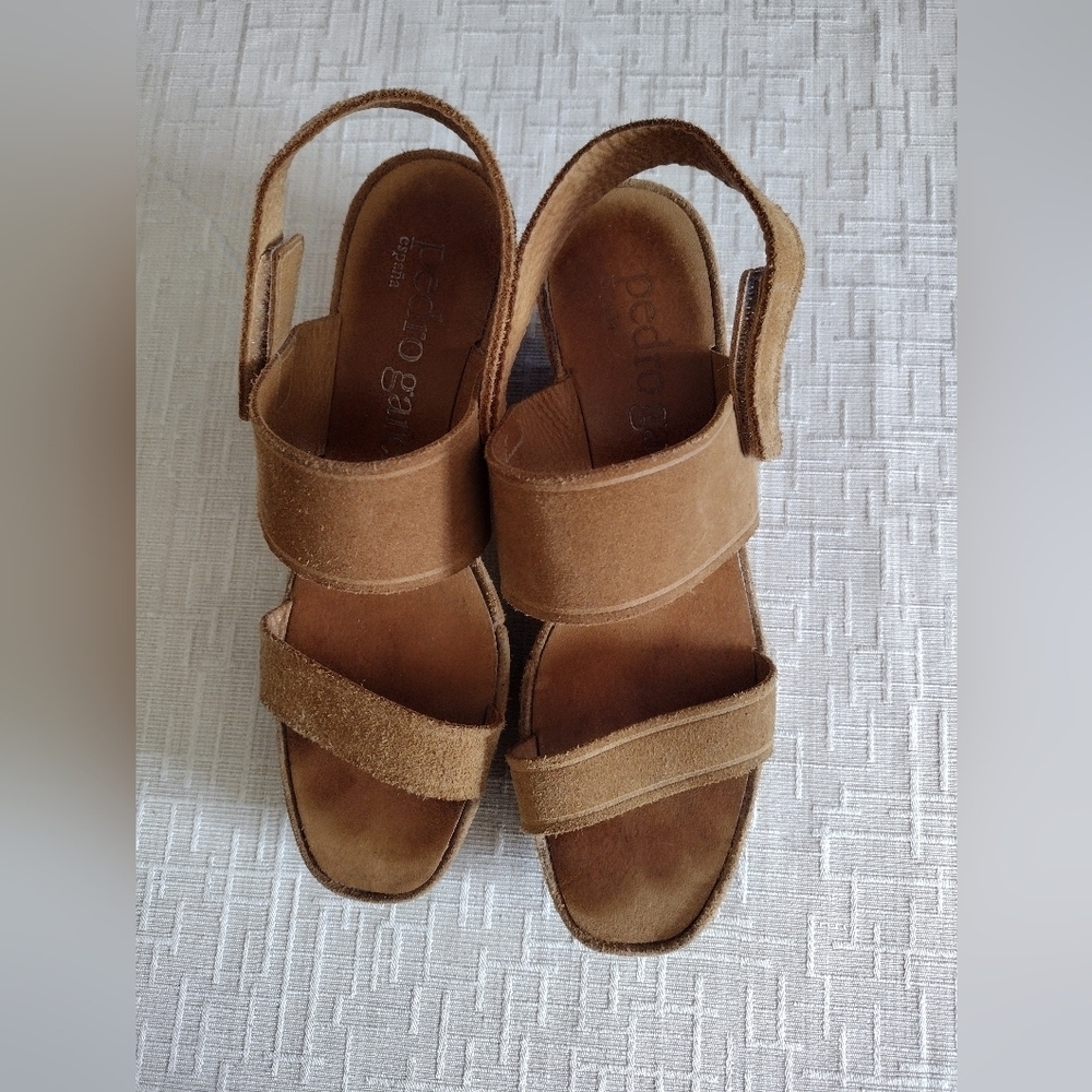 Pedro Garcia Yuval Wedge Sandal Brown Suede Size EU 38.5 US 8.5